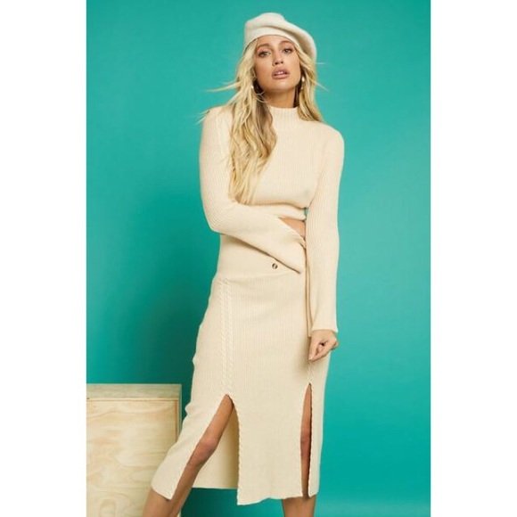 2/$20 Honey Punch Knit Midi Skirt Front Slits - Picture 2 of 8